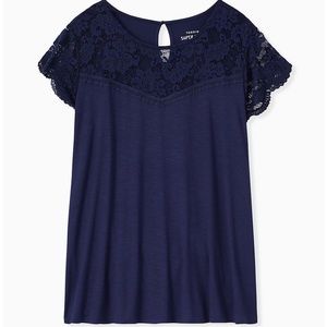 TORRID SUPER SOFT SLUB NAVY LACE SLEEVE TOP